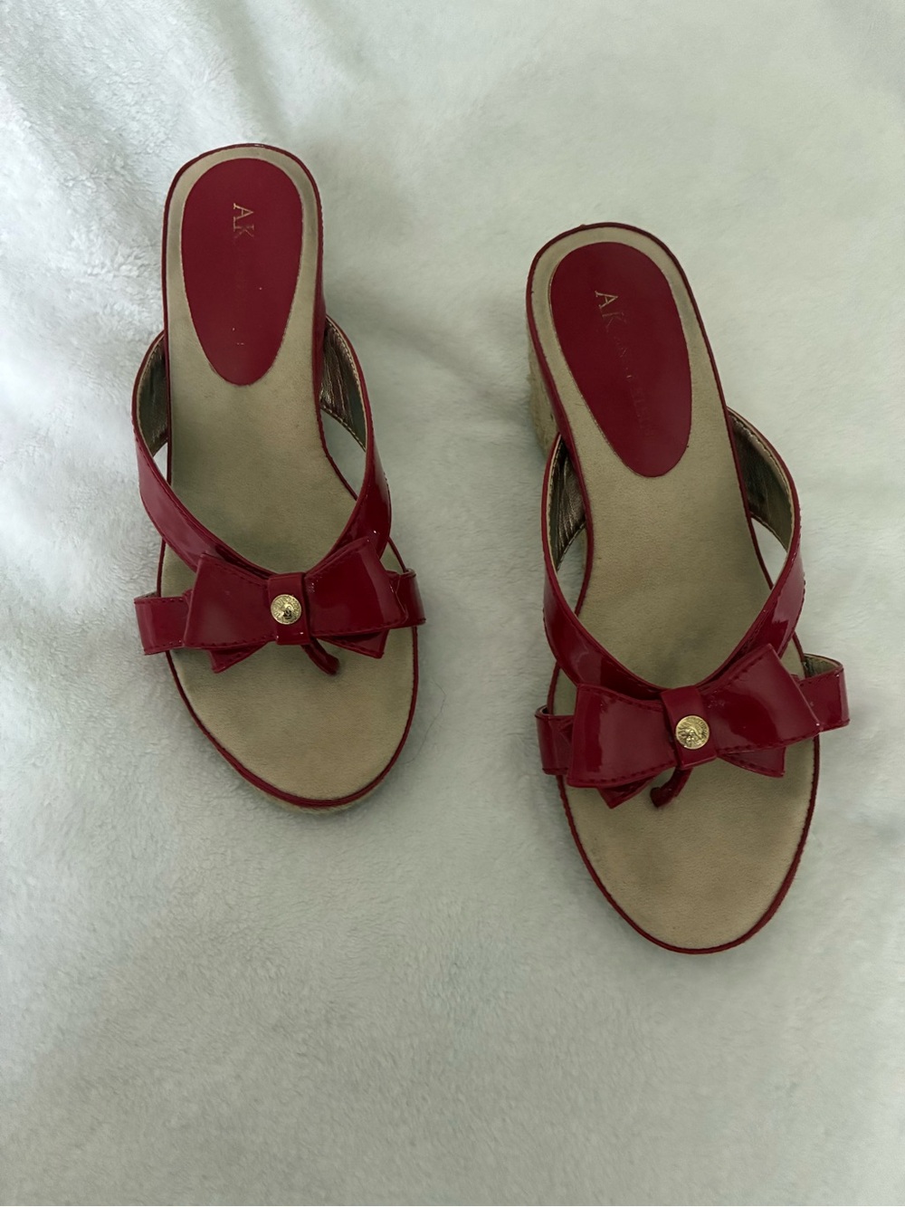 Anne Klein Red Bow-Accent Slide Sandals